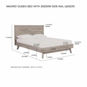 MADRID QUEEN BED WITH 2000MM SIDE RAIL WITH BOX BED FRAME 1808 (#)