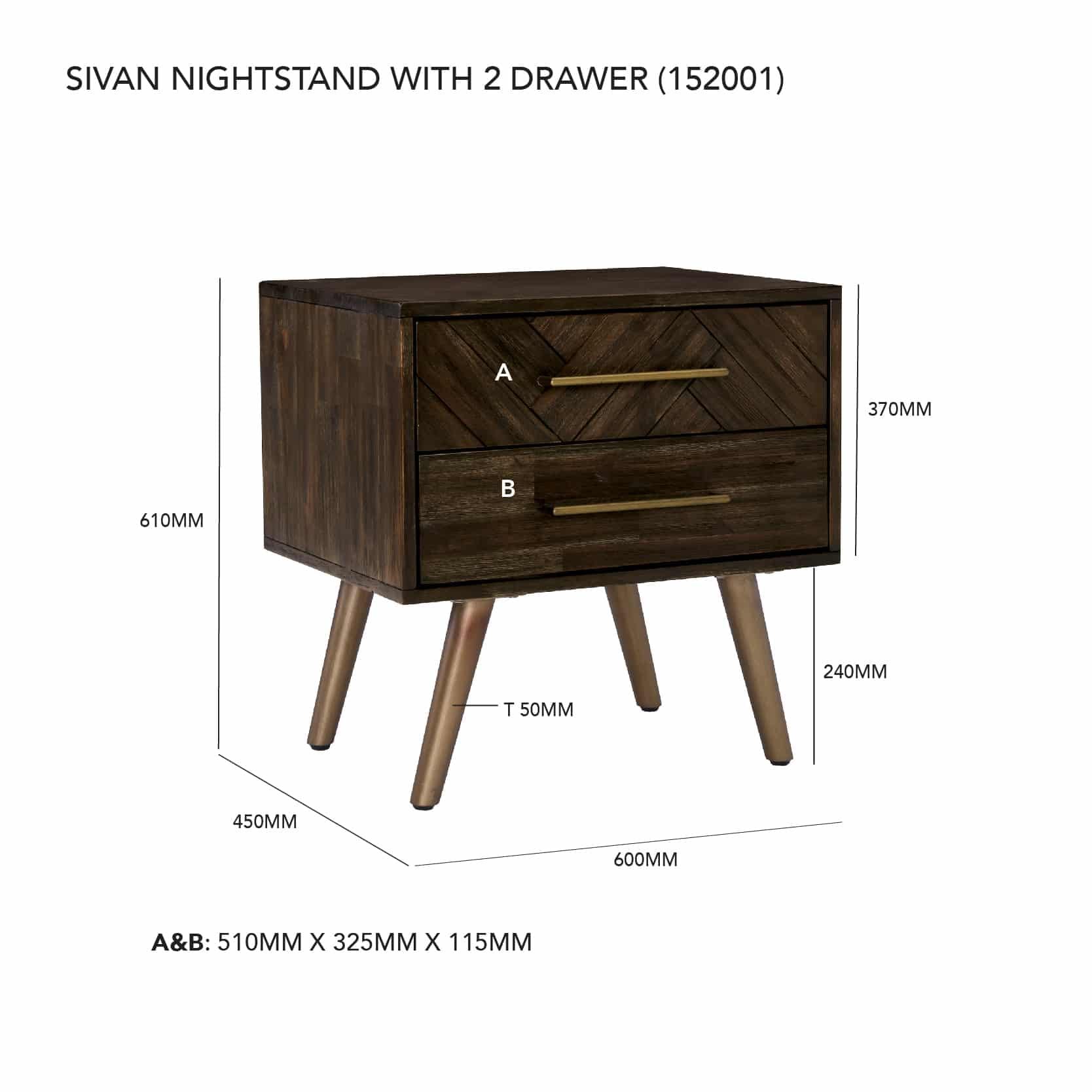 SIVAN BEDSIDE TABLE WITH 2 DRAWER 822/1809 - Image 3